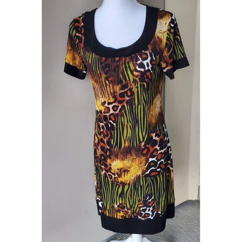 Ronni Nicole Sheath Dress Women 6 Animal Print Scoop Neck Short Sleeve